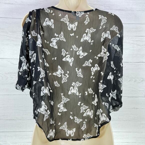 VTG Candie's Y2k xs women black sheer butterfly blouse whimsygoth fairy grunge - Picture 2 of 8